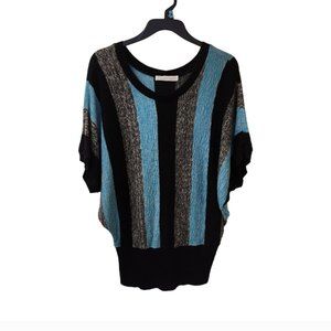 A Knitch Above Batwing Color Block Sweater Top 2x? Dressy Black Blue Stripe